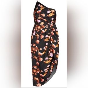 Plus size One Shoulder Ruched Satin dress